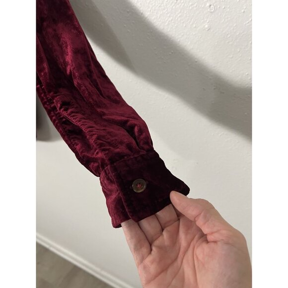 Maeve By Anthropologie Wine Red Button Down Velvet Shirt Size 6 - Picture 12 of 15